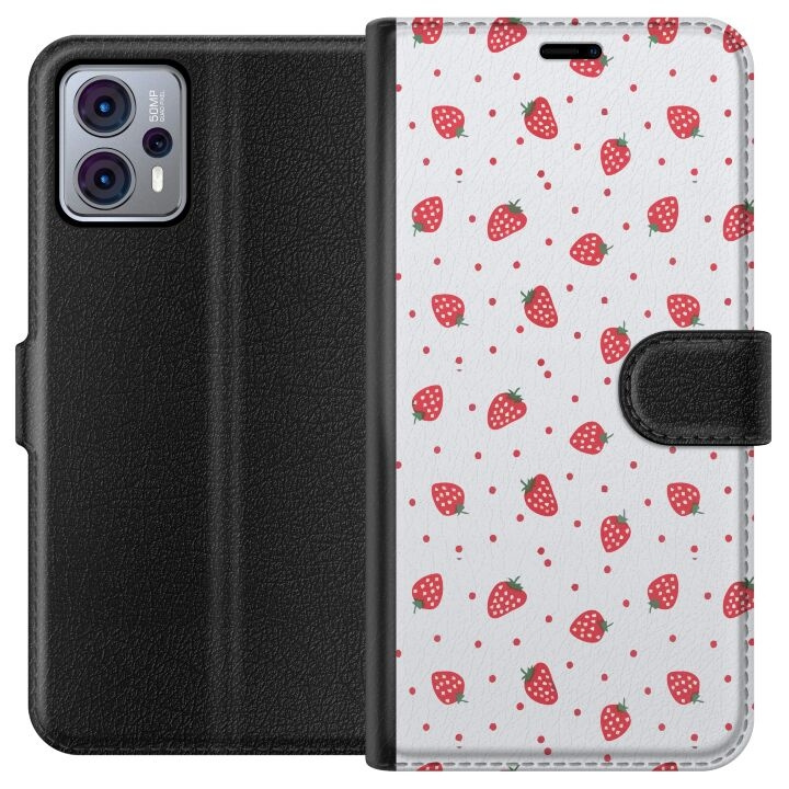 Wallet case for Motorola Moto G23 with Strawberries design in the group SMARTPHONE & TABLETS / Phone cases / Motorola at TP E-commerce Nordic AB (A54790)