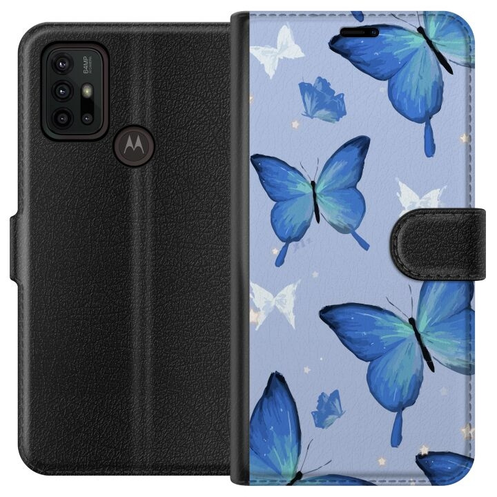 Wallet case for Motorola Moto G30 with Blue butterflies design in the group SMARTPHONE & TABLETS / Phone cases / Motorola at TP E-commerce Nordic AB (A54843)