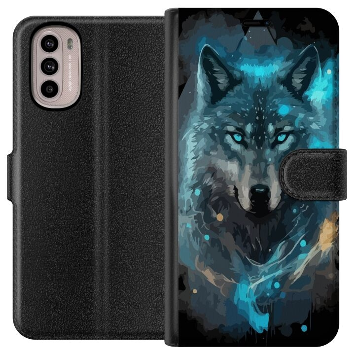 Wallet case for Motorola Moto G31 with Wolf design in the group SMARTPHONE & TABLETS / Phone cases / Motorola at TP E-commerce Nordic AB (A54886)