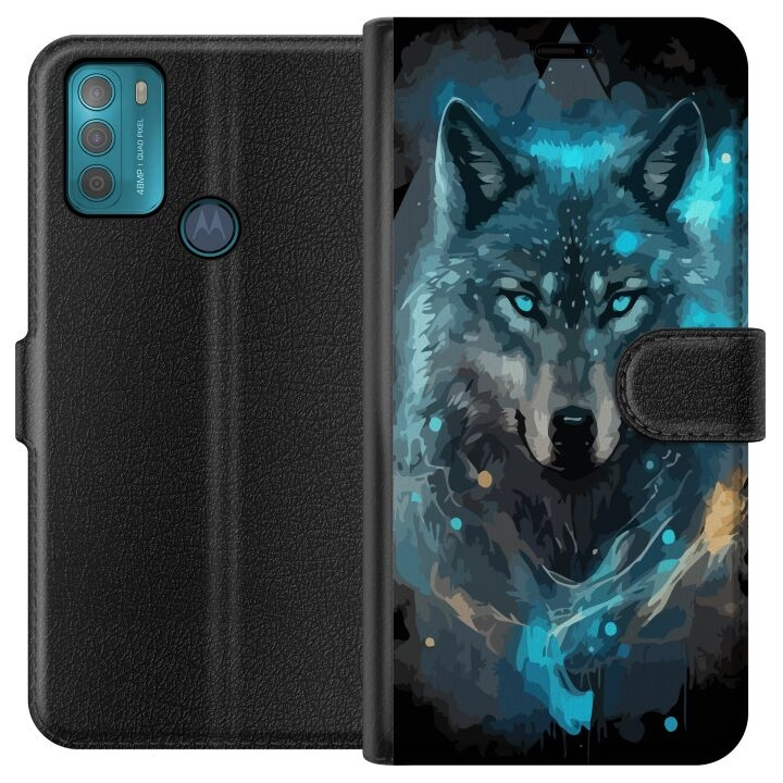 Wallet case for Motorola Moto G50 with Wolf design in the group SMARTPHONE & TABLETS / Phone cases / Motorola at TP E-commerce Nordic AB (A55021)