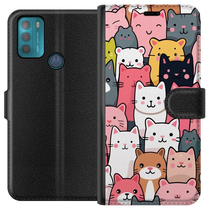 Wallet case for Motorola Moto G50 with Cat pattern design in the group SMARTPHONE & TABLETS / Phone cases / Motorola at TP E-commerce Nordic AB (A55024)