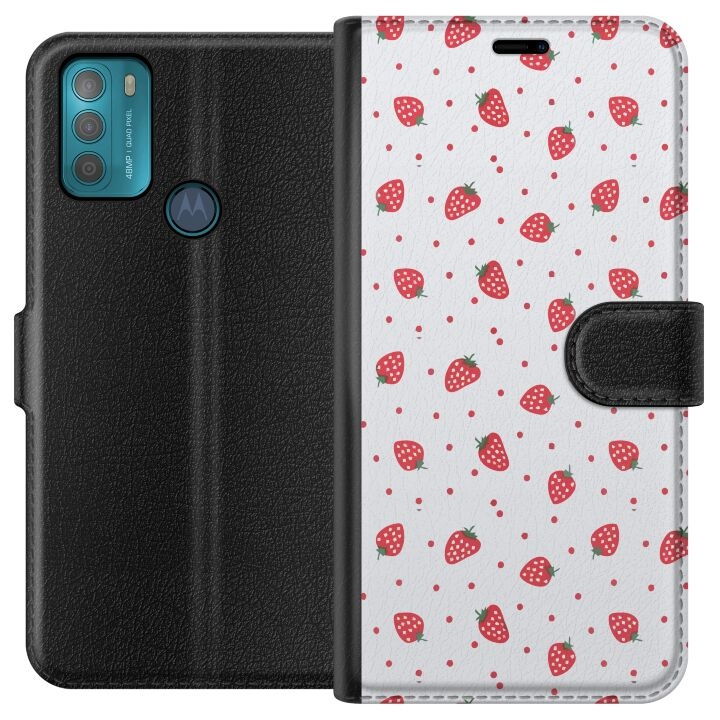 Wallet case for Motorola Moto G50 with Strawberries design in the group SMARTPHONE & TABLETS / Phone cases / Motorola at TP E-commerce Nordic AB (A55033)