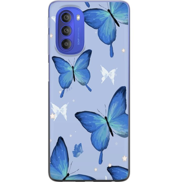 Mobile case for Motorola Moto G51 5G with Blue butterflies design in the group SMARTPHONE & TABLETS / Phone cases / Motorola at TP E-commerce Nordic AB (A55086)