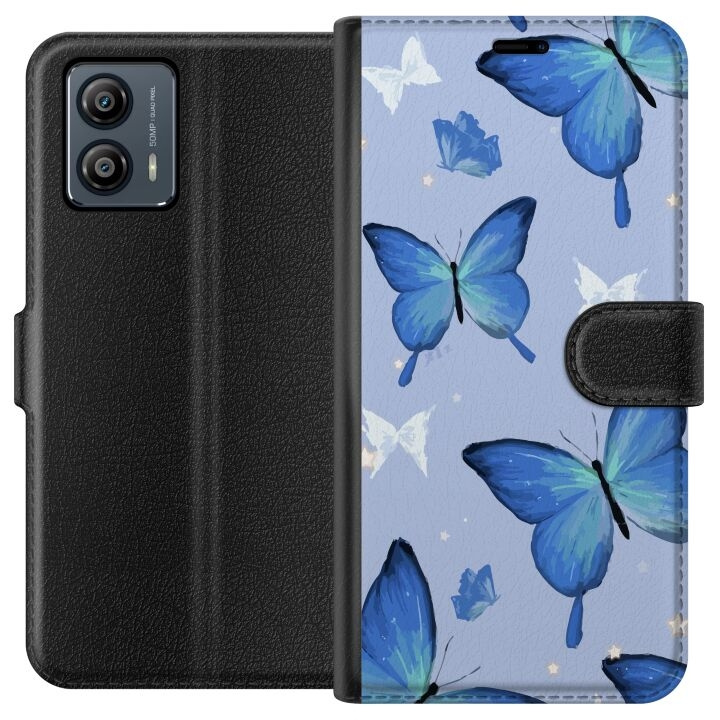 Wallet case for Motorola Moto G53 with Blue butterflies design in the group SMARTPHONE & TABLETS / Phone cases / Motorola at TP E-commerce Nordic AB (A55113)