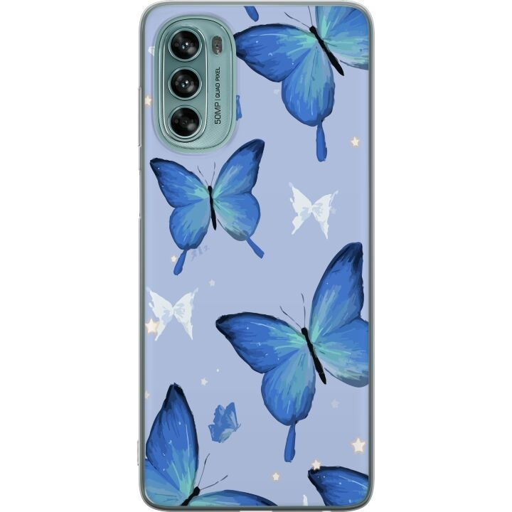 Mobile case for Motorola Moto G62 5G with Blue butterflies design in the group SMARTPHONE & TABLETS / Phone cases / Motorola at TP E-commerce Nordic AB (A55248)