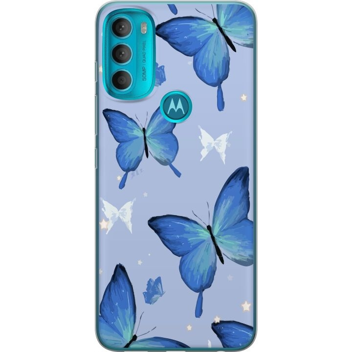 Mobile case for Motorola Moto G71 5G with Blue butterflies design in the group SMARTPHONE & TABLETS / Phone cases / Motorola at TP E-commerce Nordic AB (A55302)