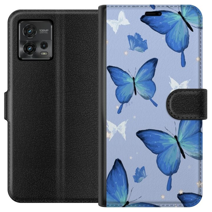 Wallet case for Motorola Moto G72 with Blue butterflies design in the group SMARTPHONE & TABLETS / Phone cases / Motorola at TP E-commerce Nordic AB (A55329)