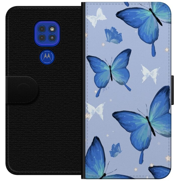 Wallet case for Motorola Moto G9 Play with Blue butterflies design in the group SMARTPHONE & TABLETS / Phone cases / Motorola at TP E-commerce Nordic AB (A55599)