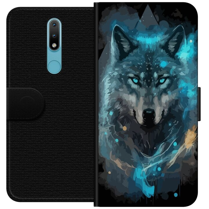 Wallet case for Nokia 2.4 with Wolf design in the group SMARTPHONE & TABLETS / Phone cases / Nokia/Microsoft at TP E-commerce Nordic AB (A55669)