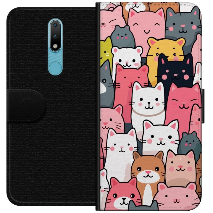 Wallet case for Nokia 2.4 with Cat pattern design in the group SMARTPHONE & TABLETS / Phone cases / Nokia/Microsoft at TP E-commerce Nordic AB (A55672)