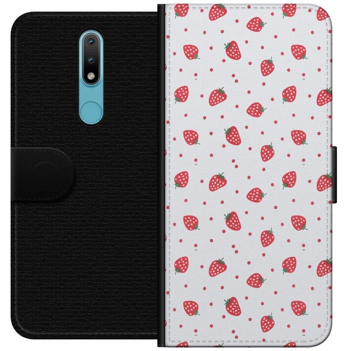 Wallet case for Nokia 2.4 with Strawberries design in the group SMARTPHONE & TABLETS / Phone cases / Nokia/Microsoft at TP E-commerce Nordic AB (A55681)