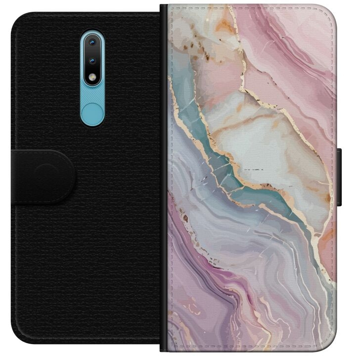 Wallet case for Nokia 2.4 with Marble design in the group SMARTPHONE & TABLETS / Phone cases / Nokia/Microsoft at TP E-commerce Nordic AB (A55686)