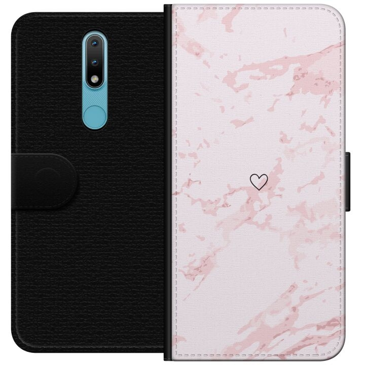 Wallet case for Nokia 2.4 with Pink Heart design in the group SMARTPHONE & TABLETS / Phone cases / Nokia/Microsoft at TP E-commerce Nordic AB (A55687)