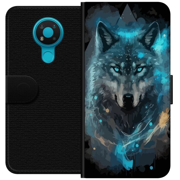 Wallet case for Nokia 3.4 with Wolf design in the group SMARTPHONE & TABLETS / Phone cases / Nokia/Microsoft at TP E-commerce Nordic AB (A55696)