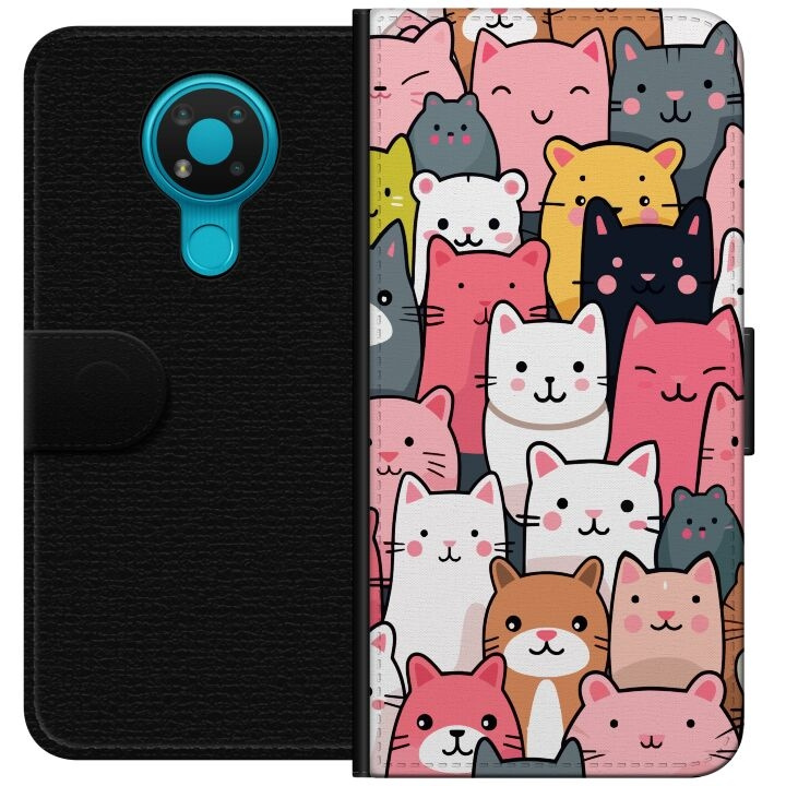 Wallet case for Nokia 3.4 with Cat pattern design in the group SMARTPHONE & TABLETS / Phone cases / Nokia/Microsoft at TP E-commerce Nordic AB (A55699)