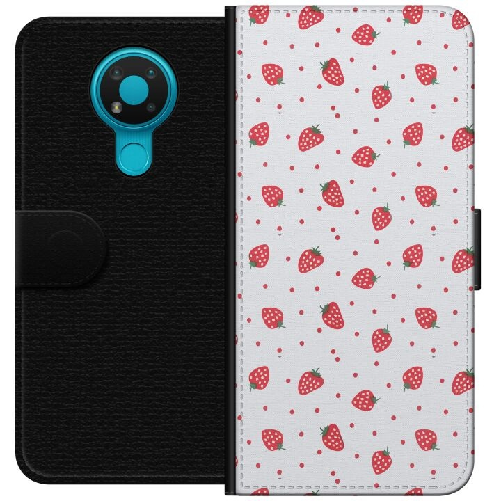 Wallet case for Nokia 3.4 with Strawberries design in the group SMARTPHONE & TABLETS / Phone cases / Nokia/Microsoft at TP E-commerce Nordic AB (A55708)