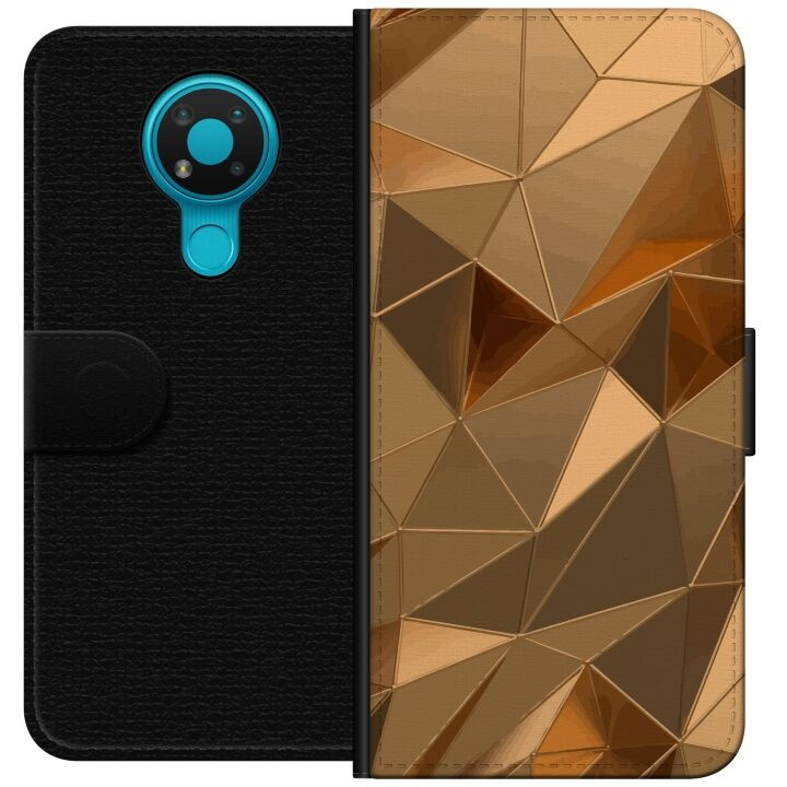 Wallet case for Nokia 3.4 with 3D Gold design in the group SMARTPHONE & TABLETS / Phone cases / Nokia/Microsoft at TP E-commerce Nordic AB (A55715)