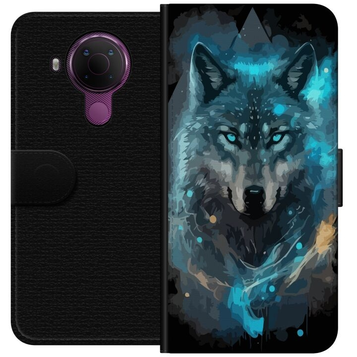 Wallet case for Nokia 5.4 with Wolf design in the group SMARTPHONE & TABLETS / Phone cases / Nokia/Microsoft at TP E-commerce Nordic AB (A55750)