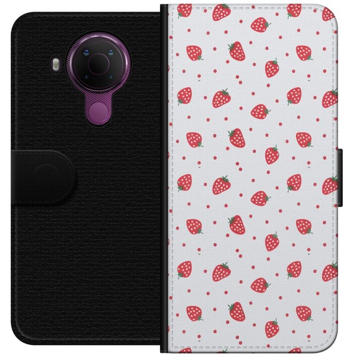 Wallet case for Nokia 5.4 with Strawberries design in the group SMARTPHONE & TABLETS / Phone cases / Nokia/Microsoft at TP E-commerce Nordic AB (A55762)