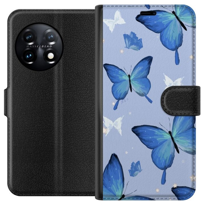 Wallet case for OnePlus 11 with Blue butterflies design in the group SMARTPHONE & TABLETS / Phone cases / OnePlus at TP E-commerce Nordic AB (A56409)