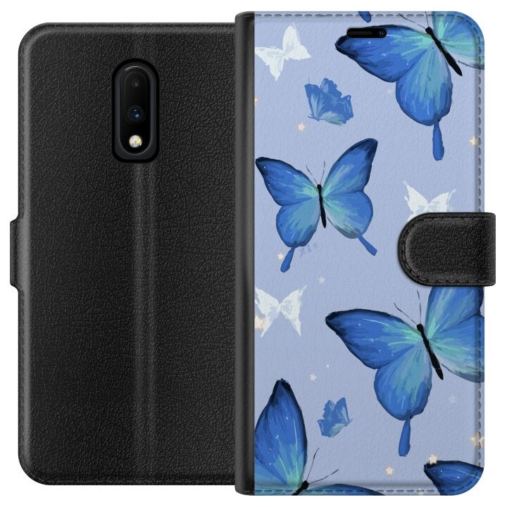 Wallet case for OnePlus 7 with Blue butterflies design in the group SMARTPHONE & TABLETS / Phone cases / OnePlus at TP E-commerce Nordic AB (A56598)