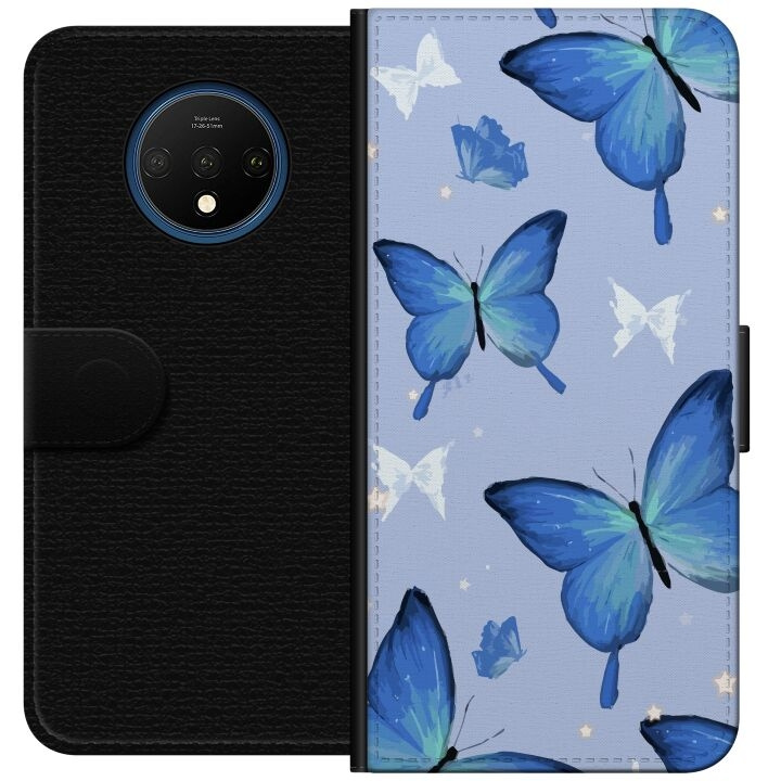 Wallet case for OnePlus 7T with Blue butterflies design in the group SMARTPHONE & TABLETS / Phone cases / OnePlus at TP E-commerce Nordic AB (A56706)