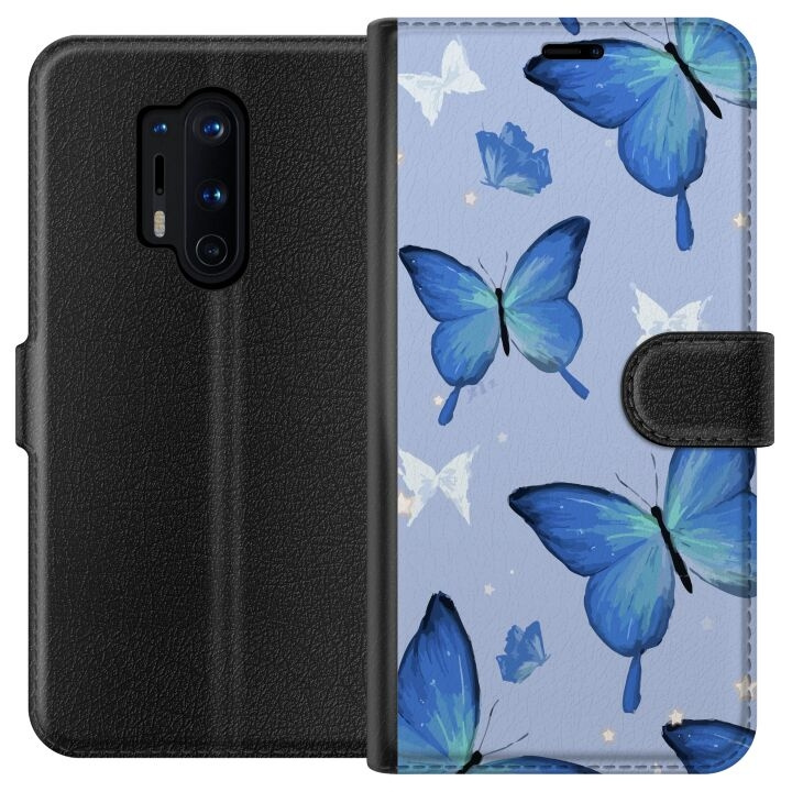 Wallet case for OnePlus 8 Pro with Blue butterflies design in the group SMARTPHONE & TABLETS / Phone cases / OnePlus at TP E-commerce Nordic AB (A56868)