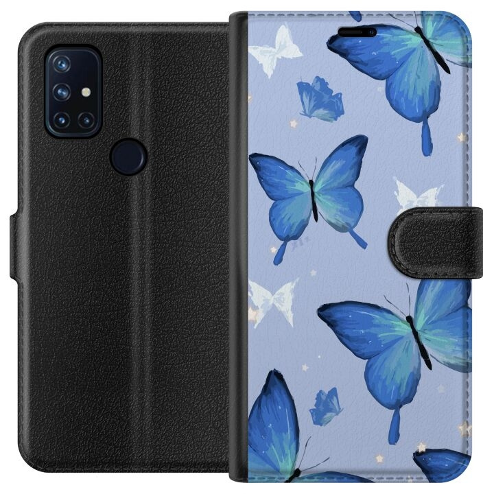 Wallet case for OnePlus Nord N10 5G with Blue butterflies design in the group SMARTPHONE & TABLETS / Phone cases / OnePlus at TP E-commerce Nordic AB (A57219)