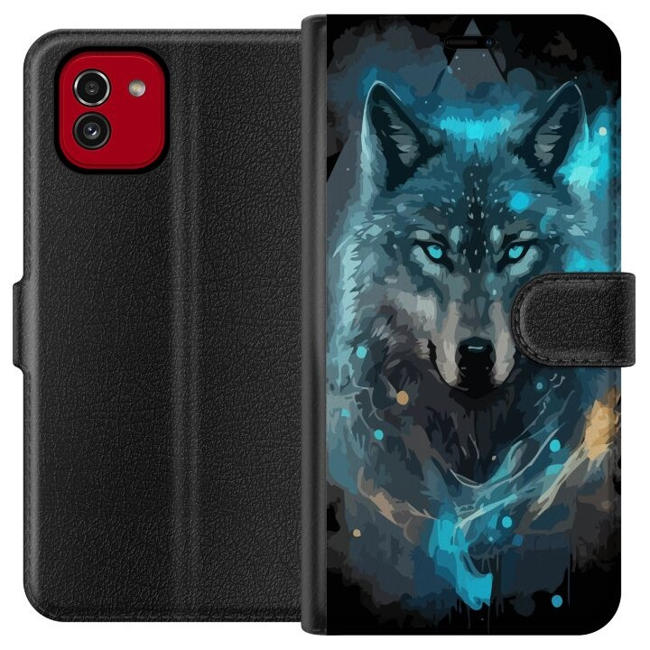 Wallet case for Samsung Galaxy A03 with Wolf design in the group SMARTPHONE & TABLETS / Phone cases / Samsung at TP E-commerce Nordic AB (A58207)