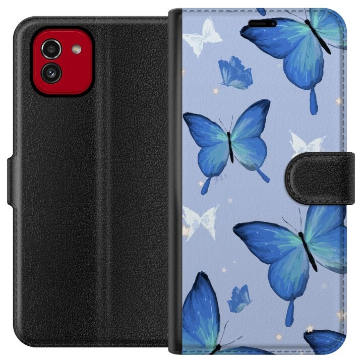 Wallet case for Samsung Galaxy A03 with Blue butterflies design in the group SMARTPHONE & TABLETS / Phone cases / Samsung at TP E-commerce Nordic AB (A58218)