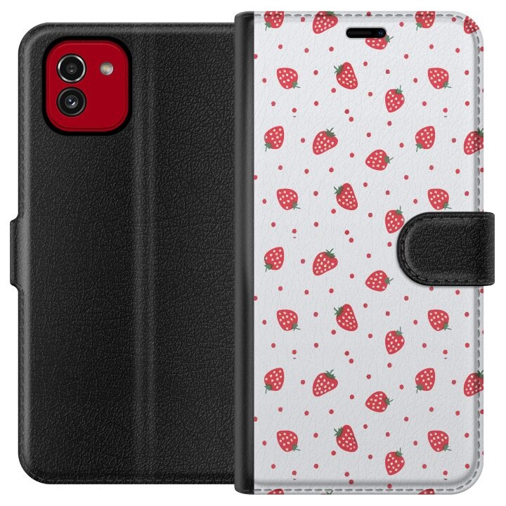 Wallet case for Samsung Galaxy A03 with Strawberries design in the group SMARTPHONE & TABLETS / Phone cases / Samsung at TP E-commerce Nordic AB (A58219)