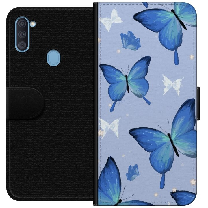 Wallet case for Samsung Galaxy A11 with Blue butterflies design in the group SMARTPHONE & TABLETS / Phone cases / Samsung at TP E-commerce Nordic AB (A58542)