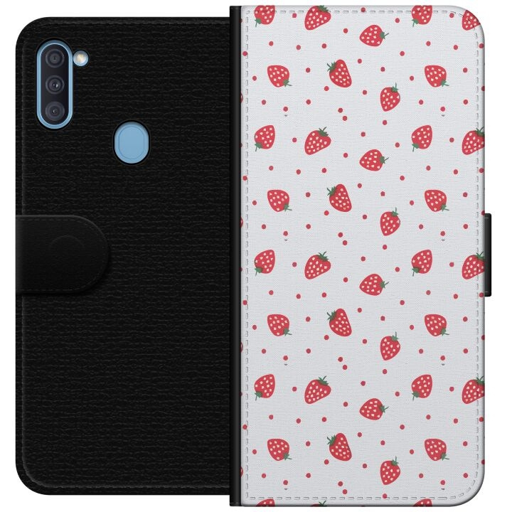 Wallet case for Samsung Galaxy A11 with Strawberries design in the group SMARTPHONE & TABLETS / Phone cases / Samsung at TP E-commerce Nordic AB (A58543)