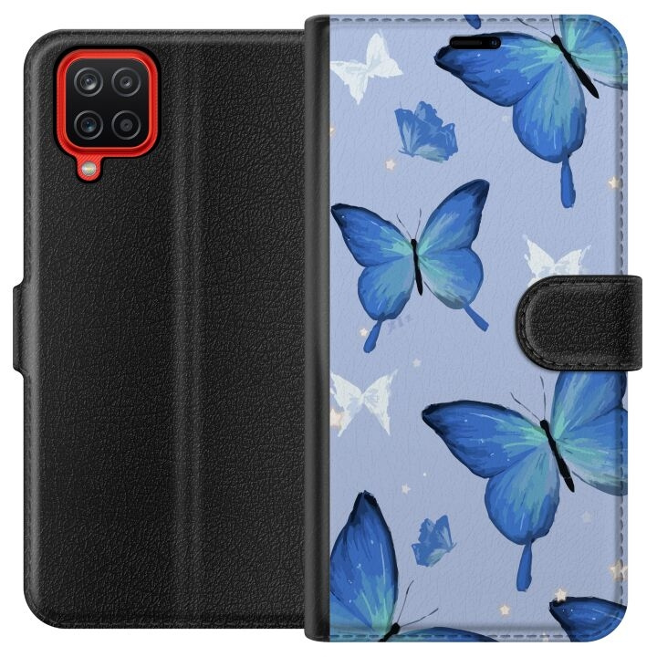 Wallet case for Samsung Galaxy A12 with Blue butterflies design in the group SMARTPHONE & TABLETS / Phone cases / Samsung at TP E-commerce Nordic AB (A58596)