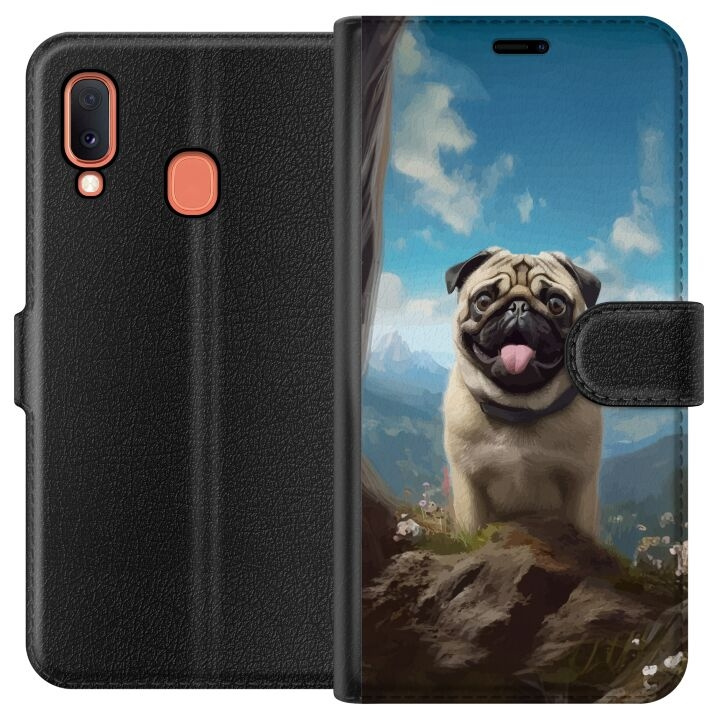 Wallet case for Samsung Galaxy A20e with Happy Dog design in the group SMARTPHONE & TABLETS / Phone cases / Samsung at TP E-commerce Nordic AB (A58814)