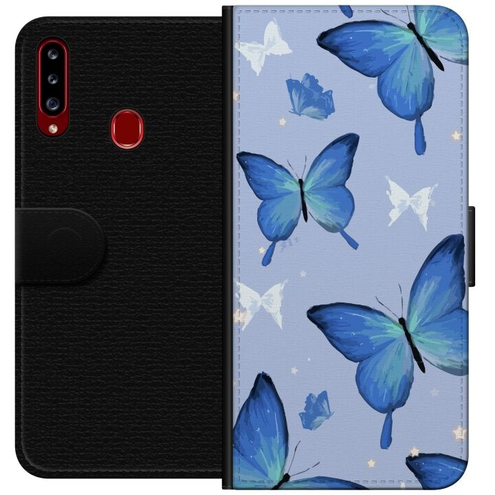 Wallet case for Samsung Galaxy A20s with Blue butterflies design in the group SMARTPHONE & TABLETS / Phone cases / Samsung at TP E-commerce Nordic AB (A58866)