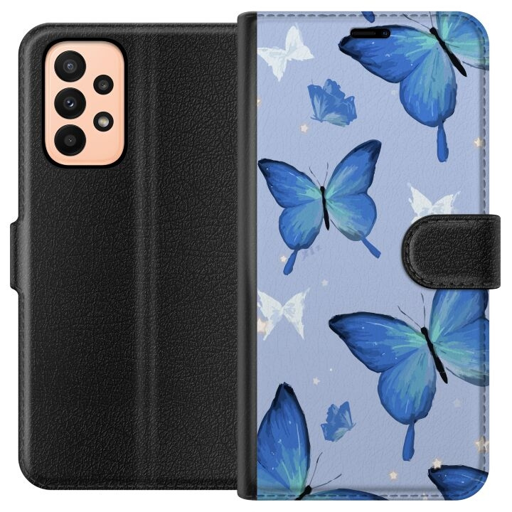 Wallet case for Samsung Galaxy A23 with Blue butterflies design in the group SMARTPHONE & TABLETS / Phone cases / Samsung at TP E-commerce Nordic AB (A59028)