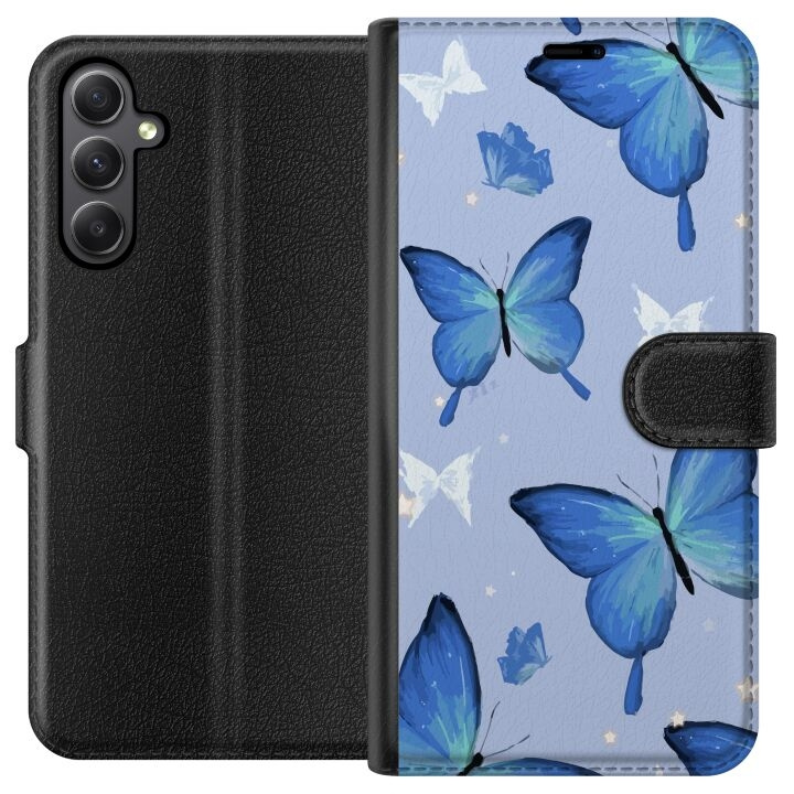 Wallet case for Samsung Galaxy A24 4G with Blue butterflies design in the group SMARTPHONE & TABLETS / Phone cases / Samsung at TP E-commerce Nordic AB (A59109)