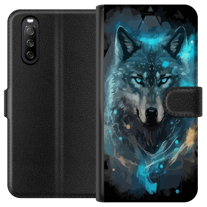 Wallet case for Sony Xperia 10 III with Wolf design in the group SMARTPHONE & TABLETS / Phone cases / Sony at TP E-commerce Nordic AB (A60907)