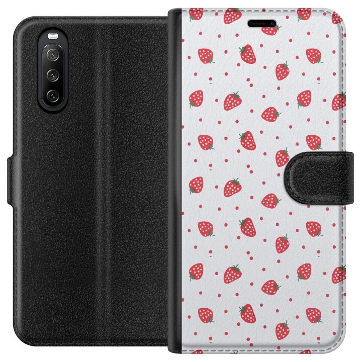 Wallet case for Sony Xperia 10 III with Strawberries design in the group SMARTPHONE & TABLETS / Phone cases / Sony at TP E-commerce Nordic AB (A60919)