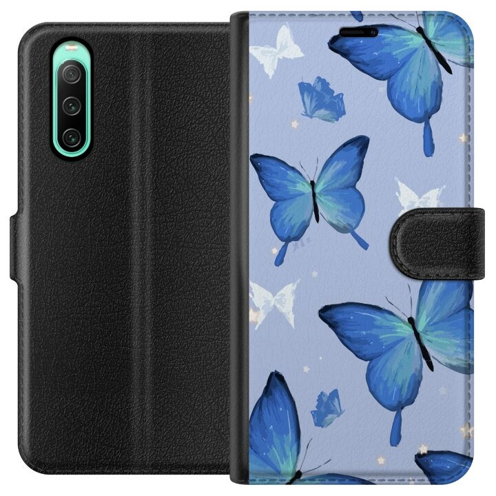 Wallet case for Sony Xperia 10 IV with Blue butterflies design in the group SMARTPHONE & TABLETS / Phone cases / Sony at TP E-commerce Nordic AB (A60999)