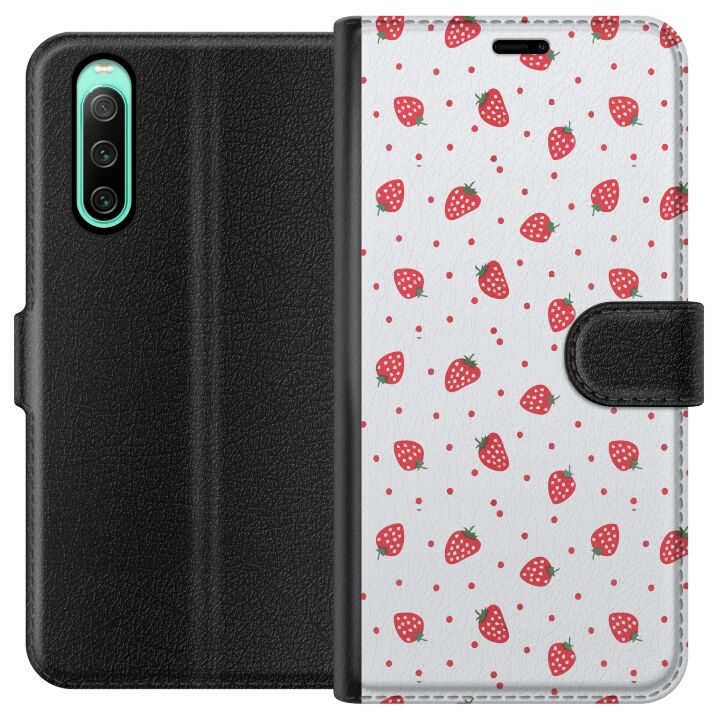 Wallet case for Sony Xperia 10 IV with Strawberries design in the group SMARTPHONE & TABLETS / Phone cases / Sony at TP E-commerce Nordic AB (A61000)