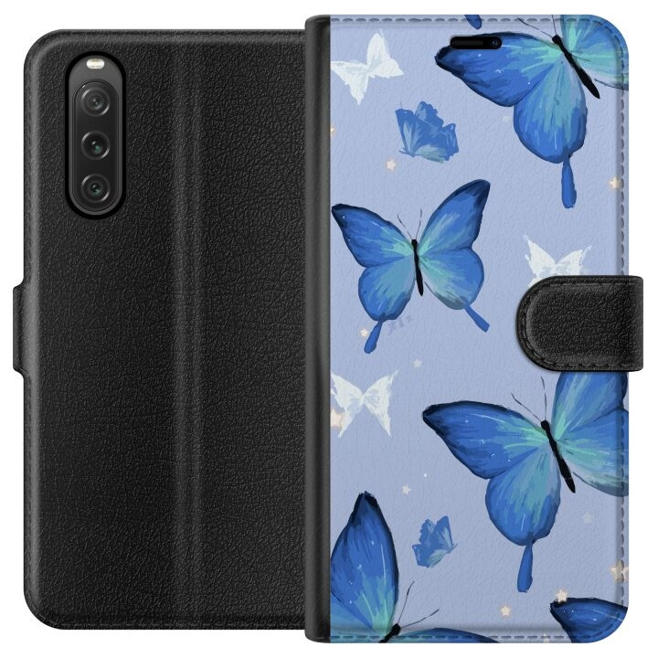 Wallet case for Sony Xperia 10 V with Blue butterflies design in the group SMARTPHONE & TABLETS / Phone cases / Sony at TP E-commerce Nordic AB (A61053)