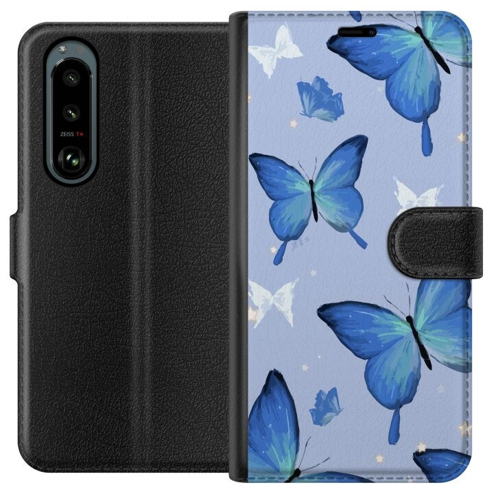 Wallet case for Sony Xperia 5 III with Blue butterflies design in the group SMARTPHONE & TABLETS / Phone cases / Sony at TP E-commerce Nordic AB (A61431)