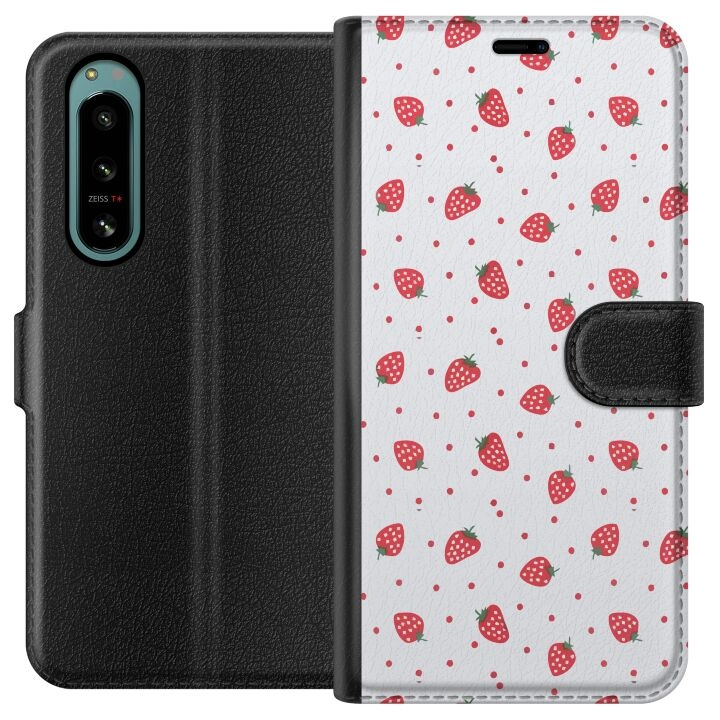 Wallet case for Sony Xperia 5 IV with Strawberries design in the group SMARTPHONE & TABLETS / Phone cases / Sony at TP E-commerce Nordic AB (A61486)