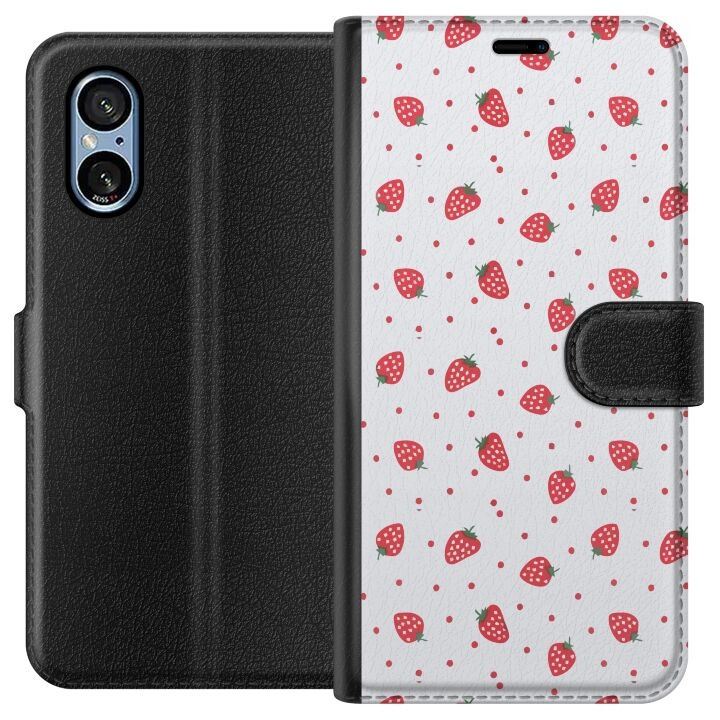 Wallet case for Sony Xperia 5 V with Strawberries design in the group SMARTPHONE & TABLETS / Phone cases / Sony at TP E-commerce Nordic AB (A61540)