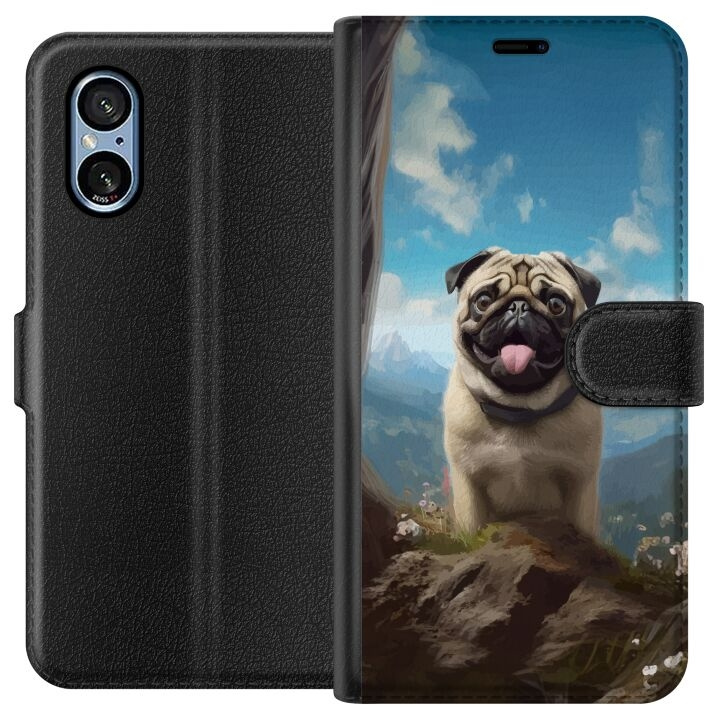 Wallet case for Sony Xperia 5 V with Happy Dog design in the group SMARTPHONE & TABLETS / Phone cases / Sony at TP E-commerce Nordic AB (A61541)