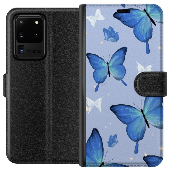 Wallet case for Samsung Galaxy S20 Ultra with Blue butterflies design in the group SMARTPHONE & TABLETS / Phone cases / Samsung at TP E-commerce Nordic AB (A62214)