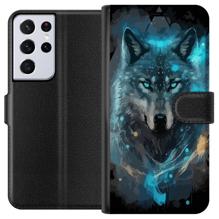 Wallet case for Samsung Galaxy S21 Ultra 5G with Wolf design in the group SMARTPHONE & TABLETS / Phone cases / Samsung at TP E-commerce Nordic AB (A62419)