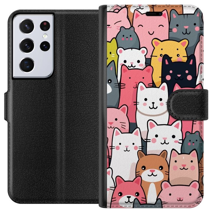 Wallet case for Samsung Galaxy S21 Ultra 5G with Cat pattern design in the group SMARTPHONE & TABLETS / Phone cases / Samsung at TP E-commerce Nordic AB (A62422)